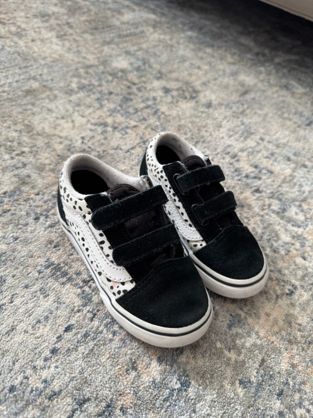 Vans Kids Black and White Velcro Dalmatian-Print Sneakers